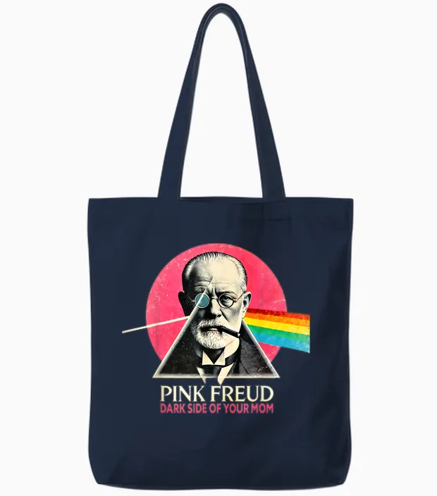 Funny Pink Freud: the Dark Side of Your Mother - Psychology T-Shirt, Black Tote Bags in Navy