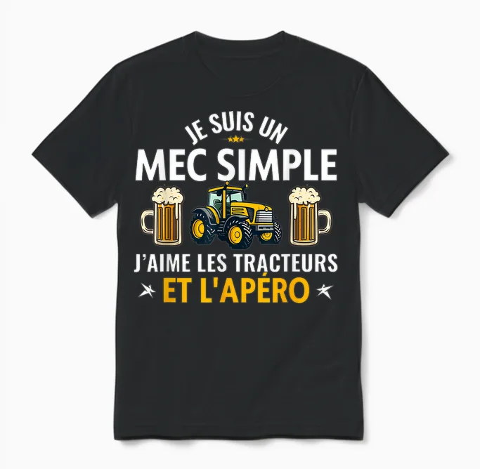 I Am a Simple Guy I Love Tractors and the Aperitif Unisex T-Shirt in Black