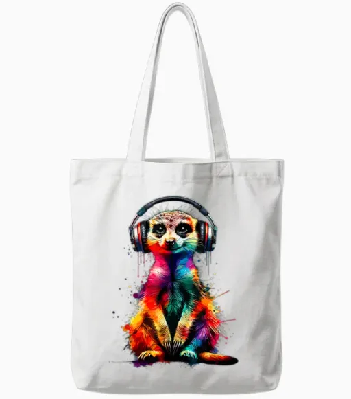 Colourful Splash Art Headphones Meerkat Lovers Meerkat T-Shirt, Black Tote Bags - White