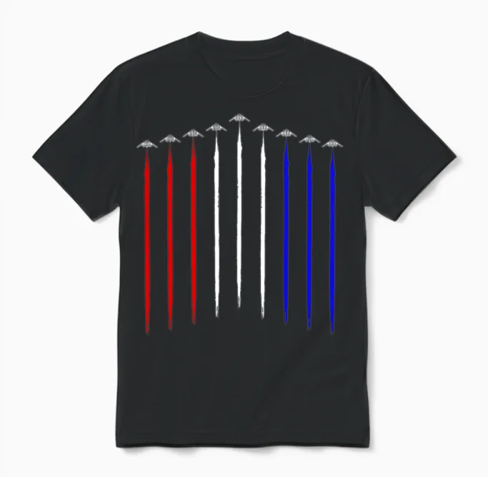 B-2 Bomber Squadron Contrails American Flag B2 Unisex T-Shirt in Black