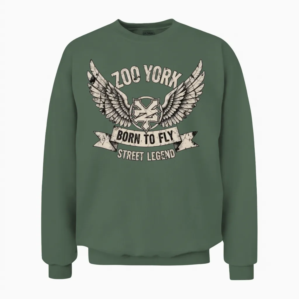 Born to Fly Street Legend Wings Unisex Sweatshirt in Military Green