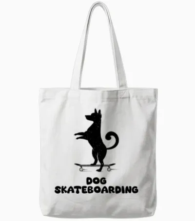 Dog Skateboarding Tote Bags - White