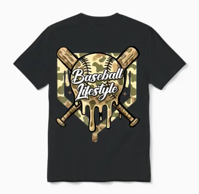 Baseball Life Lifestyle Home Plate Camo Ice Cream Drip Unisex T-Shirt - Black