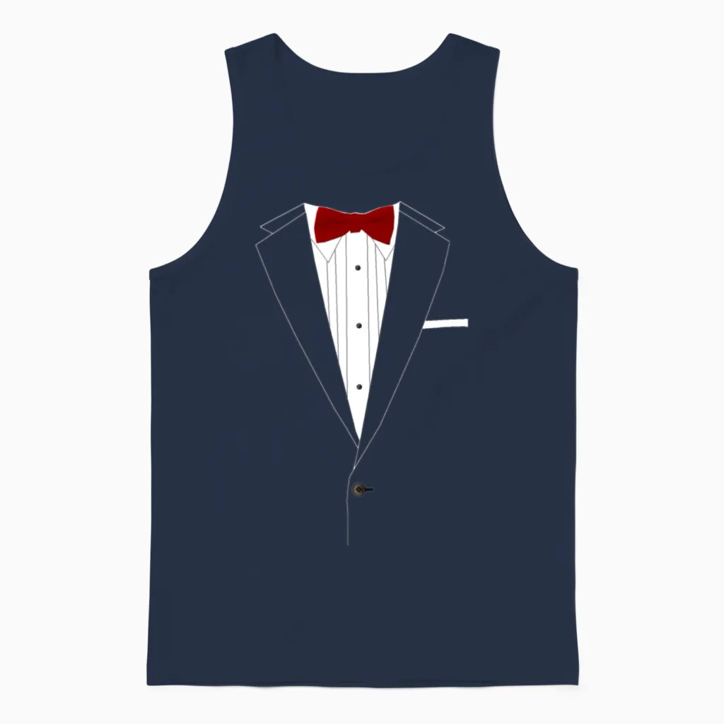 Tuxedo Red Bowtie Unisex Tank Top in Navy