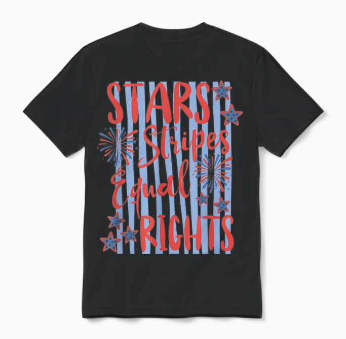 Retro Striped Stars Stripes Equal Rights Liberal 4th of July Unisex T-Shirt in Black