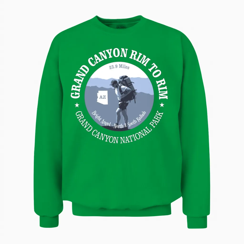 Rim to Rim Trail Hiking & Outdoors Gift Unisex Sweatshirt in Irish Green