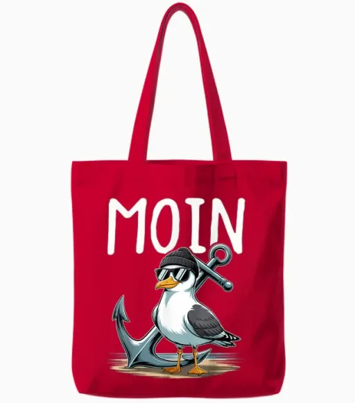 Seagulls Gift - Coast Motif with Anchor - North German Moin Tote Bags - Red