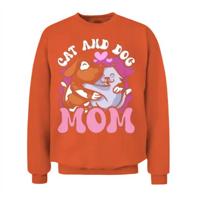 Cat and Dog Mom Cats Lover Dogs Unisex Sweatshirt - Orange
