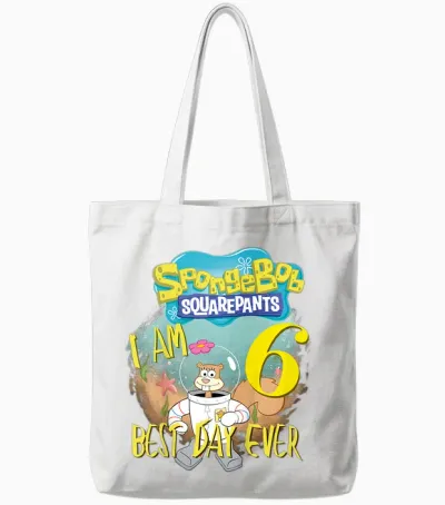 Kids Original Spongebob Square Pants - 6th Birthday Sandy Cheeks Tote Bags - White