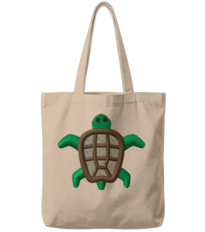 Turtles Embroidered Tote Bags - Natural