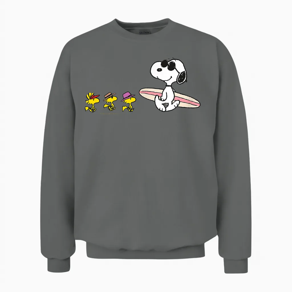Peanuts - Snoopy Woodstock Surfboard Unisex Sweatshirt in Graphite Heather
