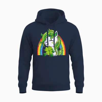 Einhorn Happy St Patricks Day Irish Rainbow Kleeblatt Kinder Unisex Hoodie - Navy