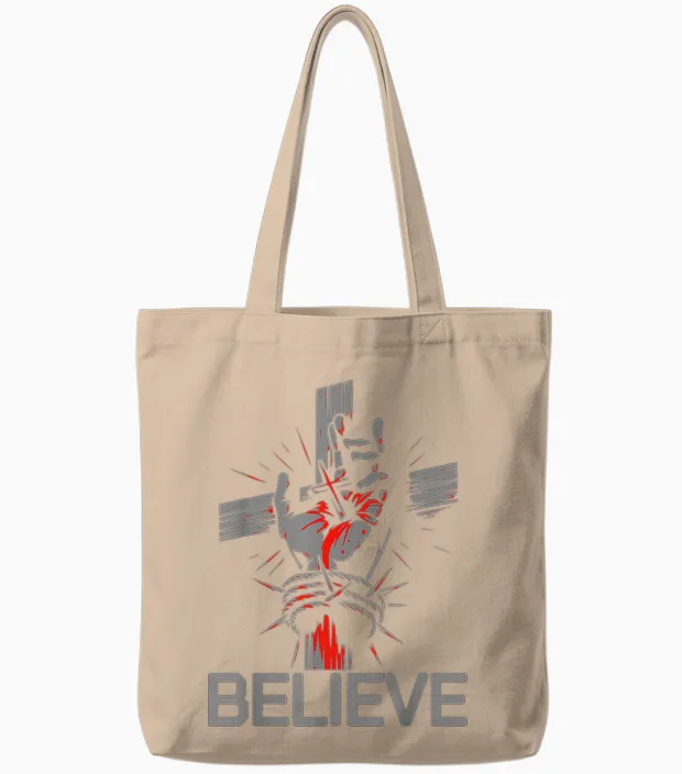 Jesus: Believe the Way, the Truth, the Life Tote Bags in Natural