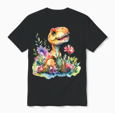 Baby Dino Mit Blumen Süßer Dinosaurier Tochter Mädchen Unisex T-Shirt - Black