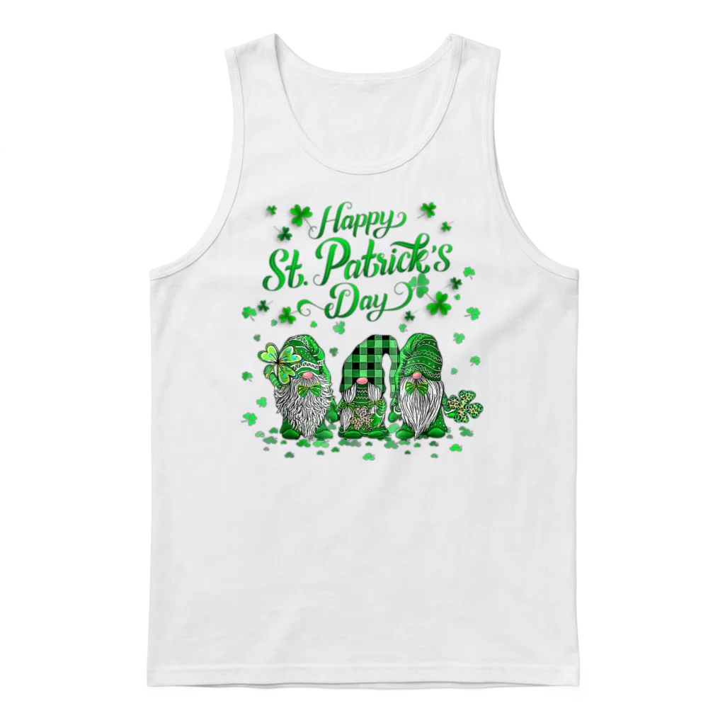 Happy St Patric Day Gnomes Saint Paddys Pattys Unisex Tank Top - White