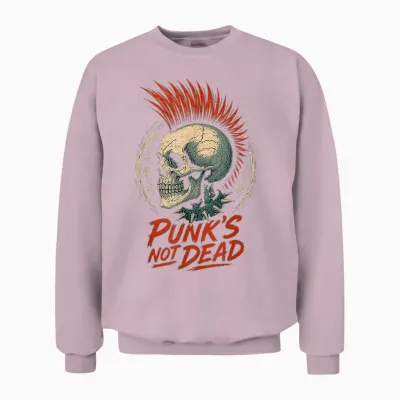 Vintage Punk Rock Skull 80s Music Goth Halloween Unisex Sweatshirt - Light Pink