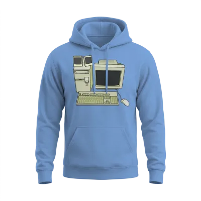 Retro Computer Desk Setup Unisex Hoodie - Carolina Blue