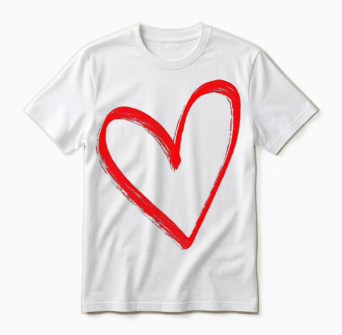 Love Heart Graphic Red Heart Valentine's Day Unisex T-Shirt in White