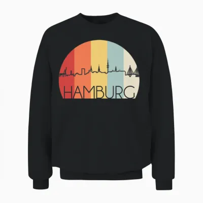 Hamburg Skyline Retro Unisex Sweatshirt - Black