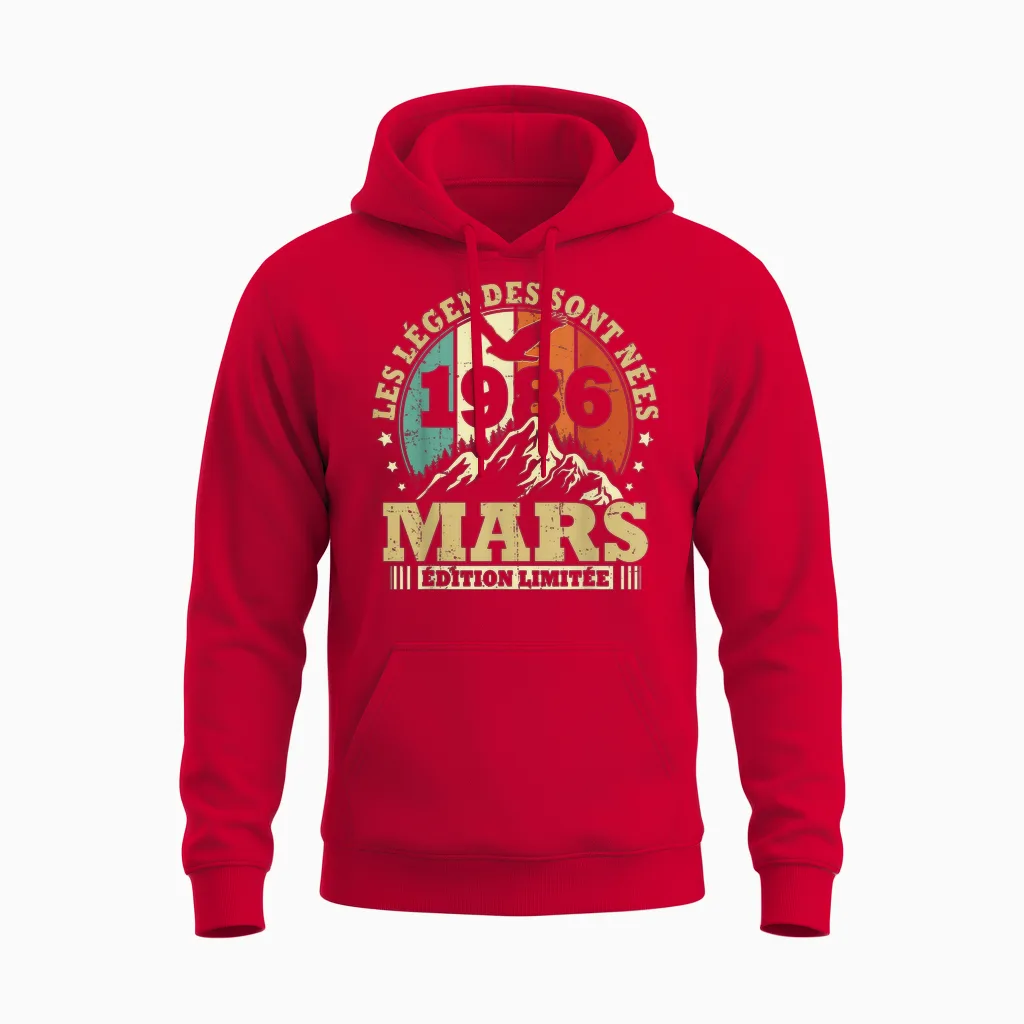 Les Légendes Sont Nées En Mars 1986 Anniversaire 40 Ans Unisex Hoodie in Red