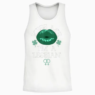 Kiss Me I'm a Lesbian St Patricks Day Green Lips Les Pride Unisex Tank Top - White