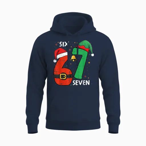 67 Christmas Funny 6 7 Meme Six Seven Xmas Men Women Unisex Hoodie - Navy
