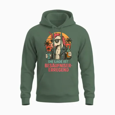 Lustige Party Gadgets Die Lage Ist Besäufniserregend Einhorn Unisex Hoodie - Military Green