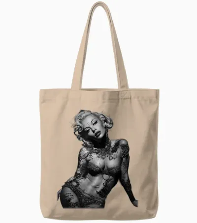 Retro Pinup Sexy Tattoo Girl T-Shirt, Black Tote Bags - Natural