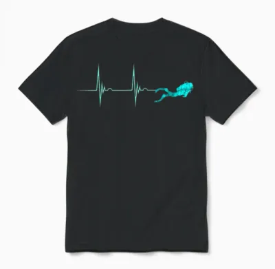 Underwater Diver Heartbeat Deep Diving T-Shirt, Black, S Unisex T-Shirt - Black