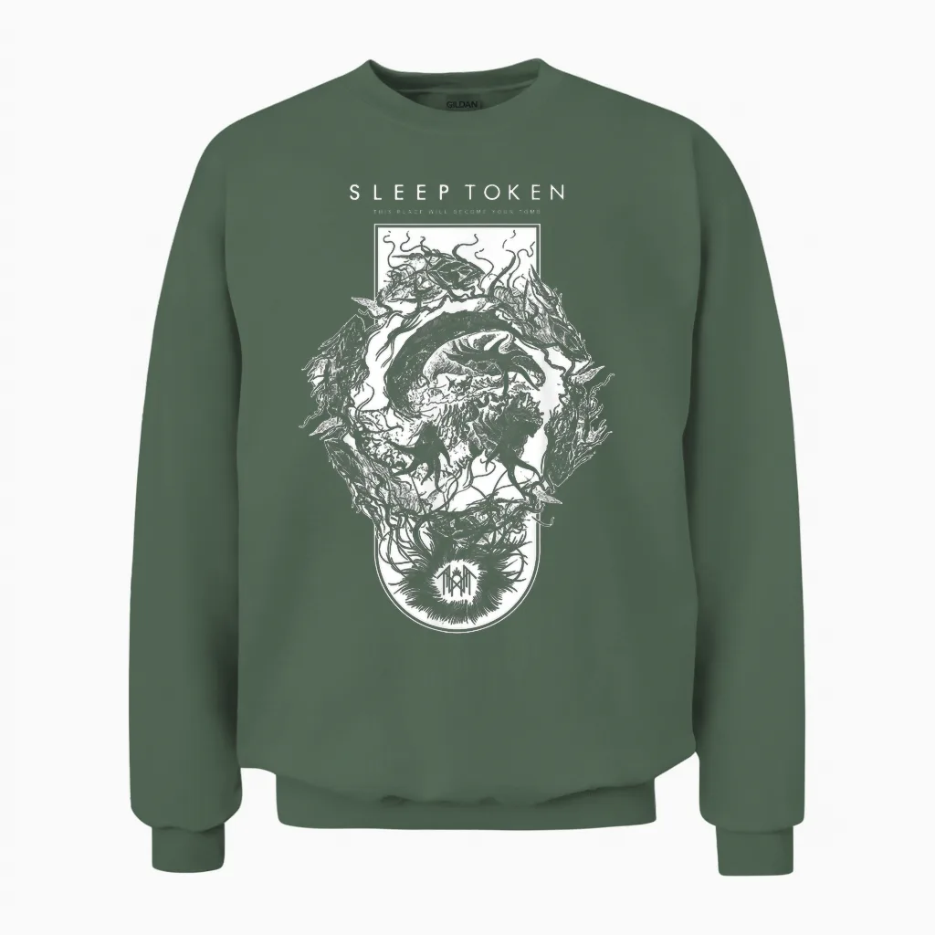 Sleep Token Tpwbyt Sigil Brown Unisex Sweatshirt in Military Green
