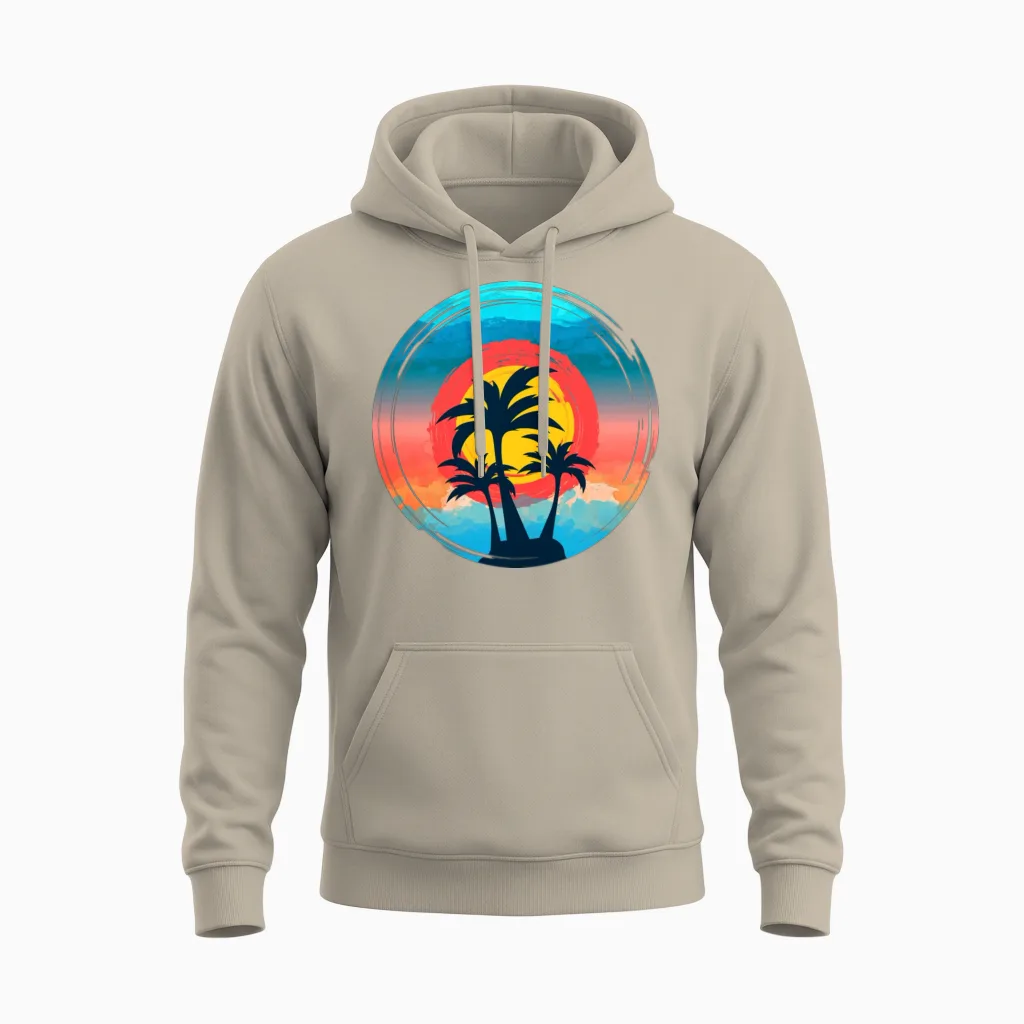 Retro Sunset Arts Summer & Beach Gift Unisex Hoodie in Sand