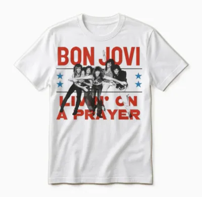 Official Bon Jovi Livin' on a Prayer Unisex T-Shirt - White