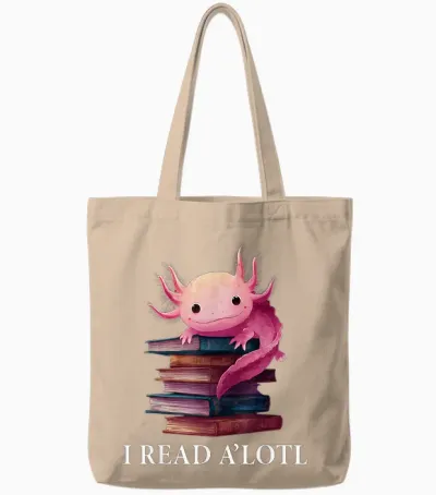 Funny Axolotl Book Lover Librarian Reading Library Readers Tote Bags - Natural