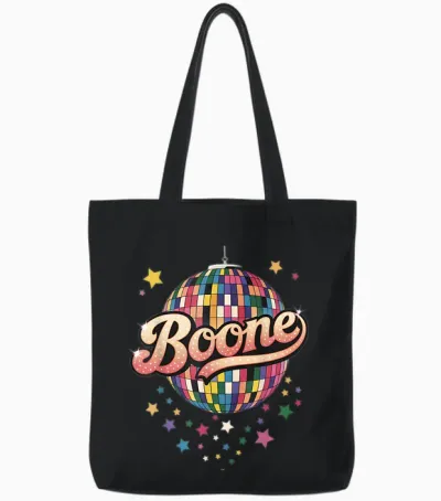 Girl Retro Boone First Name Personalized Heart Tote Bags - Black