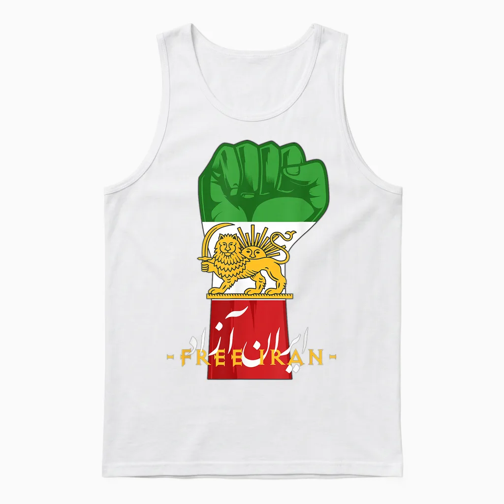 Iran Lion Sun Flag Free Iran Farsi Calligraphy Unisex Tank Top in White