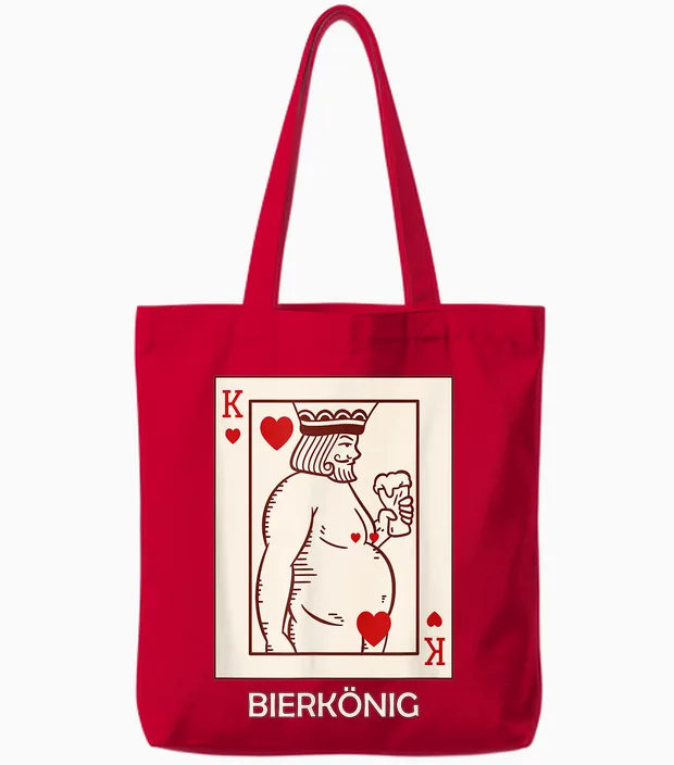 King Beer Poker Card Beer Costume Drinking Celebrations Beer Belly T-Shirt, Black Tote Bags in Red
