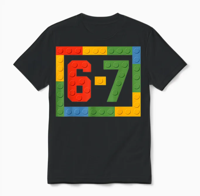 67 Building Blocks for Kids Boys Six Seven Funny 6-7 Meme Unisex T-Shirt in Black