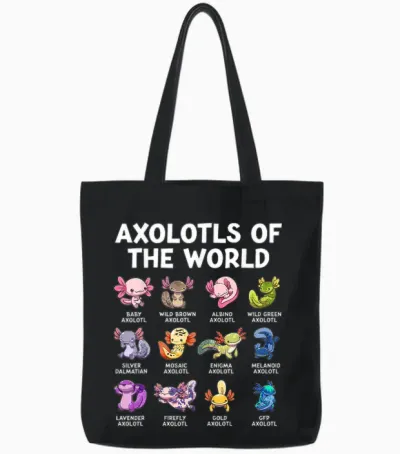Axolotl Kawaii Axolotls of the World Funny Axolotl Animals Tote Bags - Black