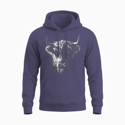 @n!mal Highland Cow Art Gesicht Tier Portrait Grafik Highland Cow T-Shirt Für Tierliebhaber, Familien, Kinder - Unisex - Schwarz - S Unisex Hoodie - Heather Sport Dark Navy