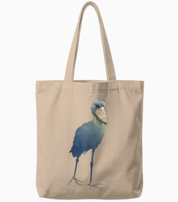 Schuhschnabel Abu Markub Bird Funny T-Shirt, Black Tote Bags in Natural