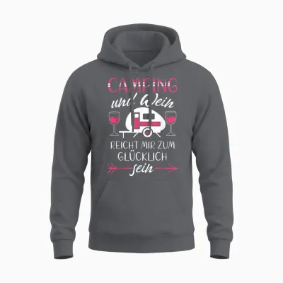 Lustiger Damen Camping Und Wein Spruch Camper Reise Spruch Unisex Hoodie - Charcoal