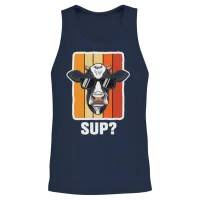 Cow in Shades on Retro Stripes Unisex Tank Top - Navy – 2