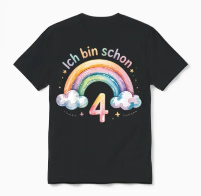Ich Bin Schon 4 Regenbogen Geburtstag Unisex T-Shirt - Black