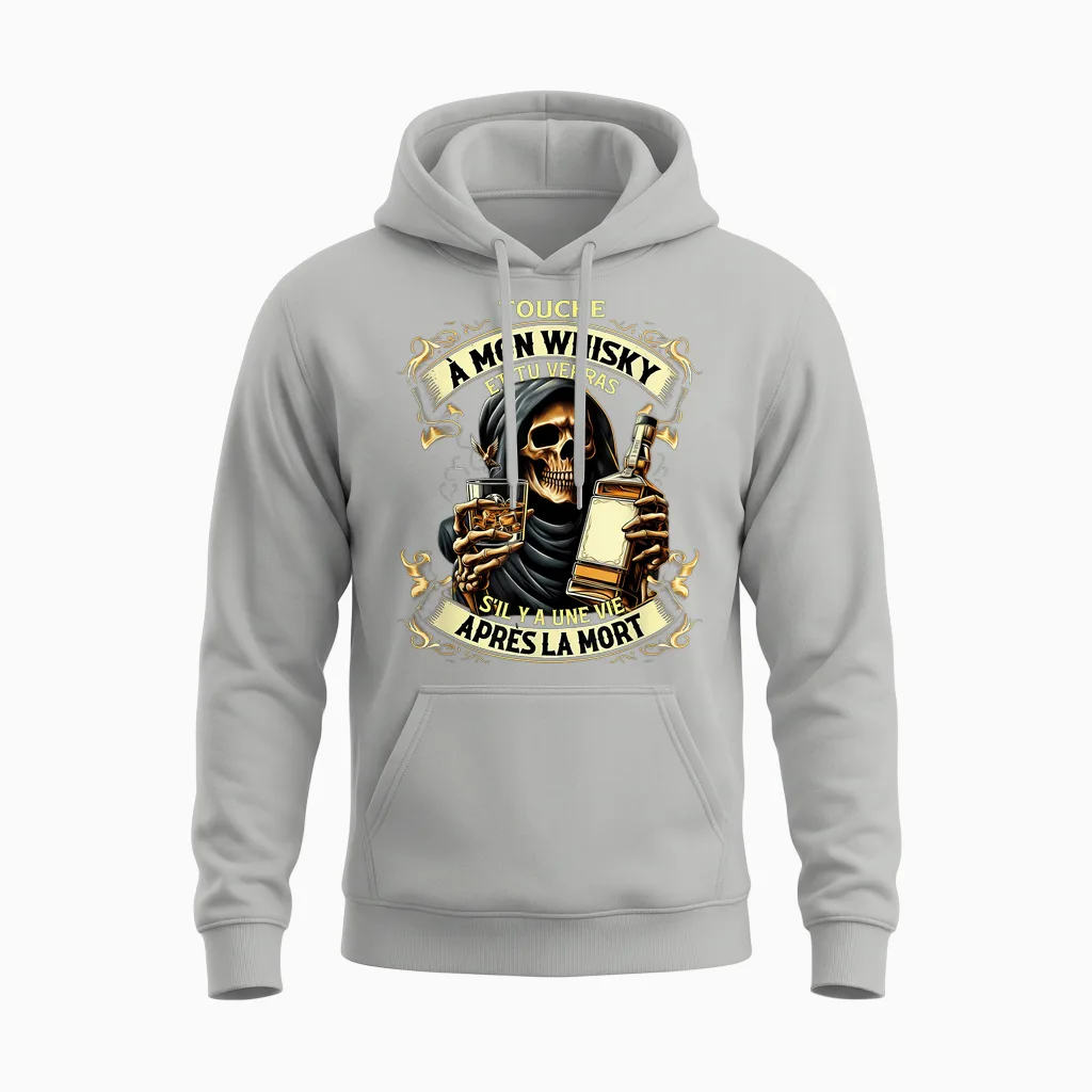 Touch My Whiskey and You'll See if There's Life After T-Shirt, Black, S Unisex Hoodie in Ash