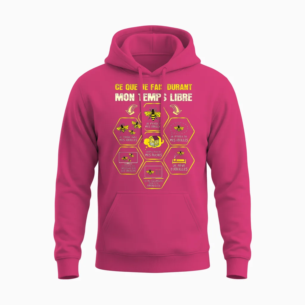 Free Time Beekeeper Nest Bees Activities Beekeeping T-Shirt, Black, S Unisex Hoodie in Heliconia