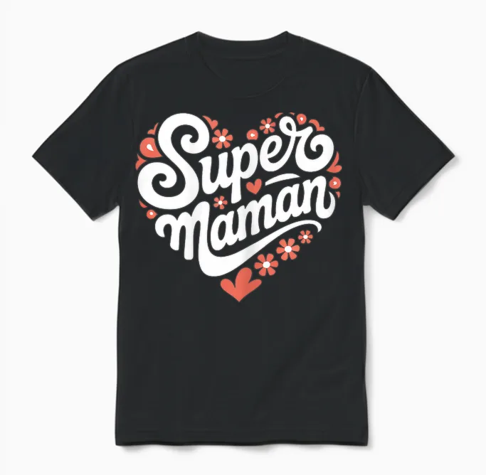 Super Mum Heart Flowers Gift Cute Original Mother Woman T-Shirt, Black, S Unisex T-Shirt in Black