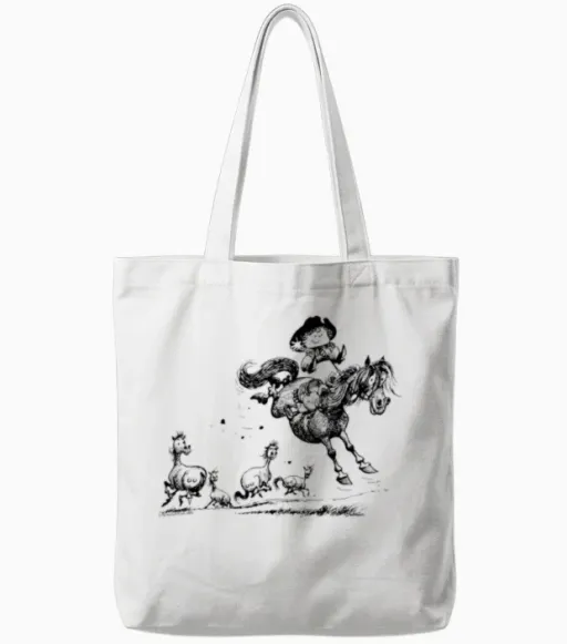 Thelwell Horseman Taming Wild Horse Tote Bags in White