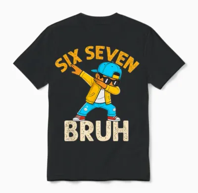Dabbing Six Seven Bruh Kids 67 Meme 6 7 Numbers Funny Boys Unisex T-Shirt - Black