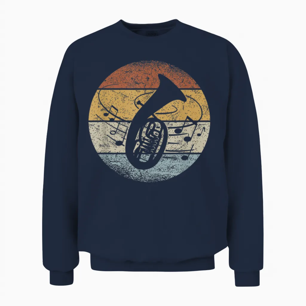 Tenor Hornist Orchestra Musician Notes Retro Tenor Horn T-Shirt, Black, S Unisex Sweatshirt in Navy