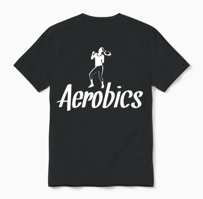 Aerobics Lettering Aerobic Workout Retro Unisex T-Shirt in Black